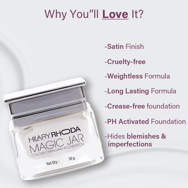 Hilary Rhoda Magic Jar Colour Changing Foundation Cream For All Skin Types | Buildable Coverage | Long Lasting & Weightless Formula | Crease-Free Foundation | Cruelty-Free | Satin Finish | 30G